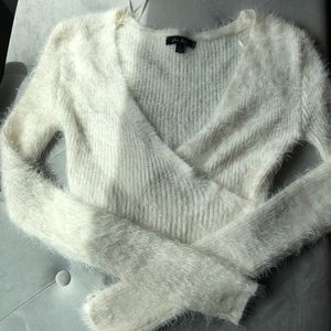 Fluffy white Long sleeve wrap top 🤍